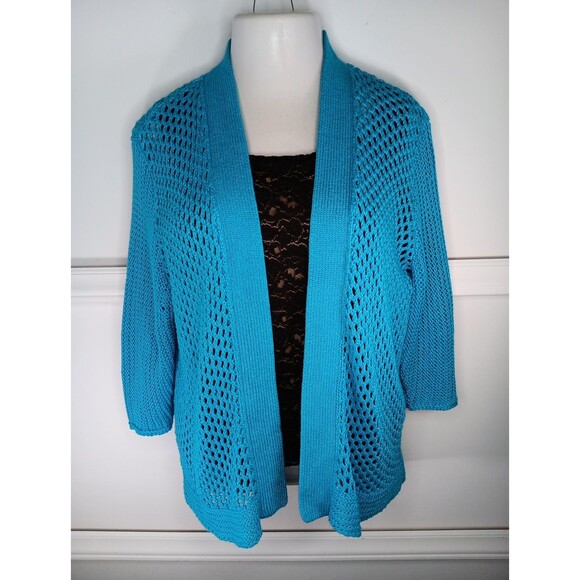 Chico's Open Front Knit Cardigan Size 3 (XL) Teal Blue 3/4 Sleeves EUC - Picture 1 of 5